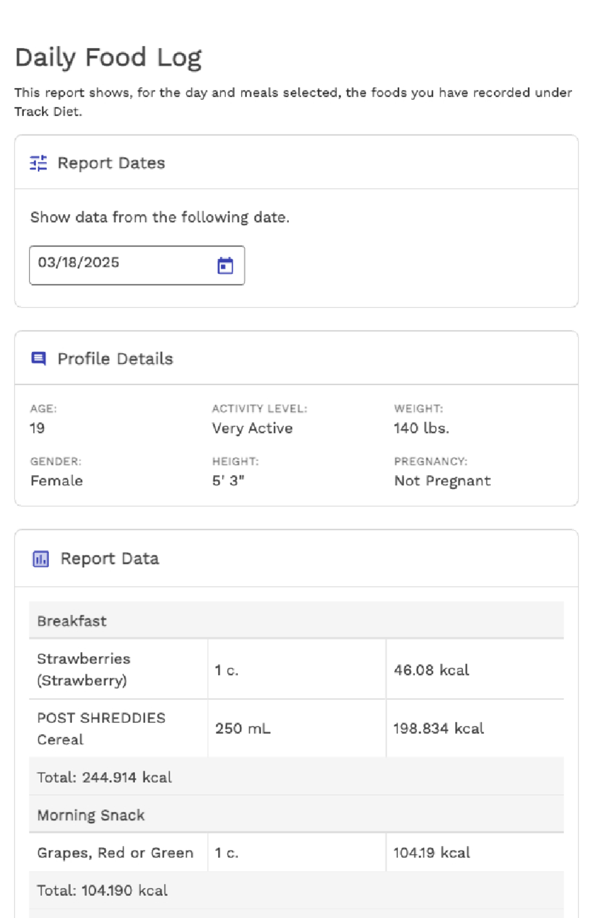 Daily Food Log: Nutritional Intake Report (2025.03.19) - Studocu