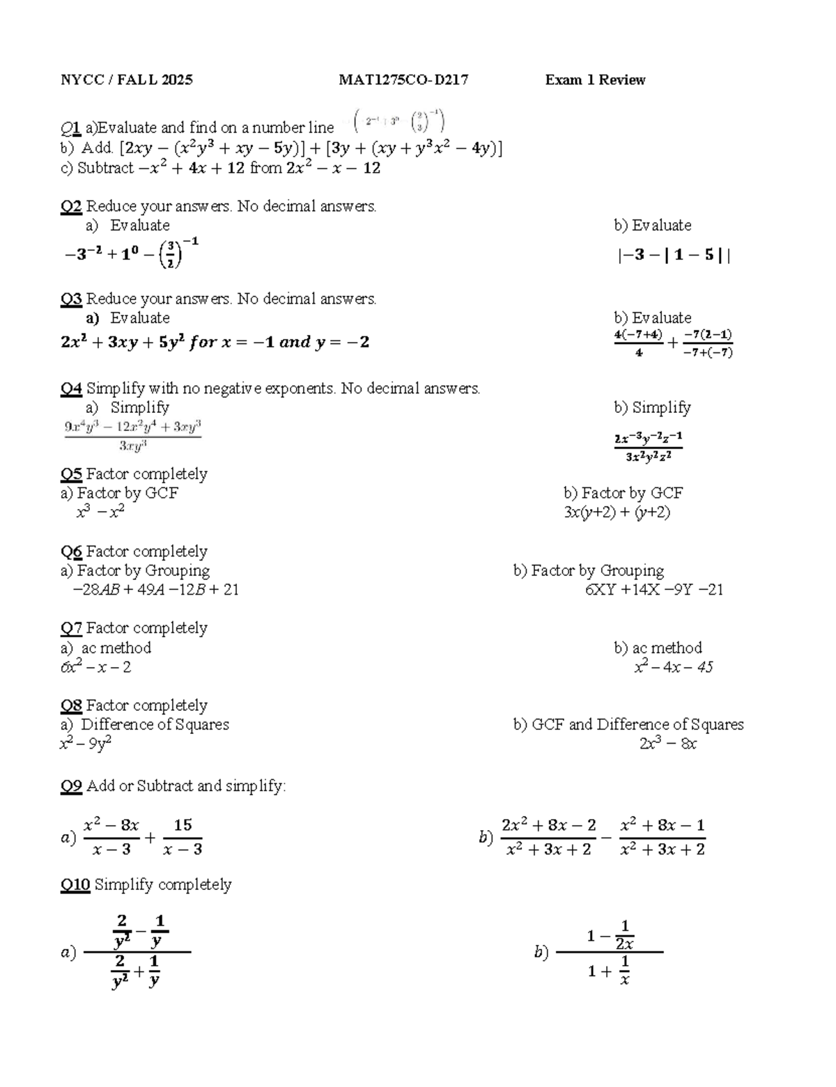 MAT1275CO-D217 Fall 2025 Exam 1 Review Guide - Studocu