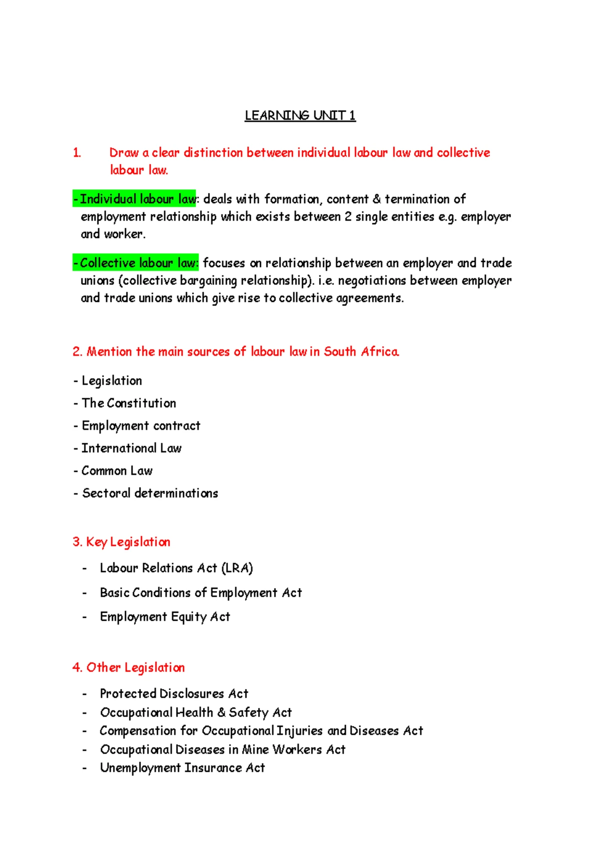 Labour Law Test 2: Learning Units 4-6 Overview and Key Concepts - Studocu