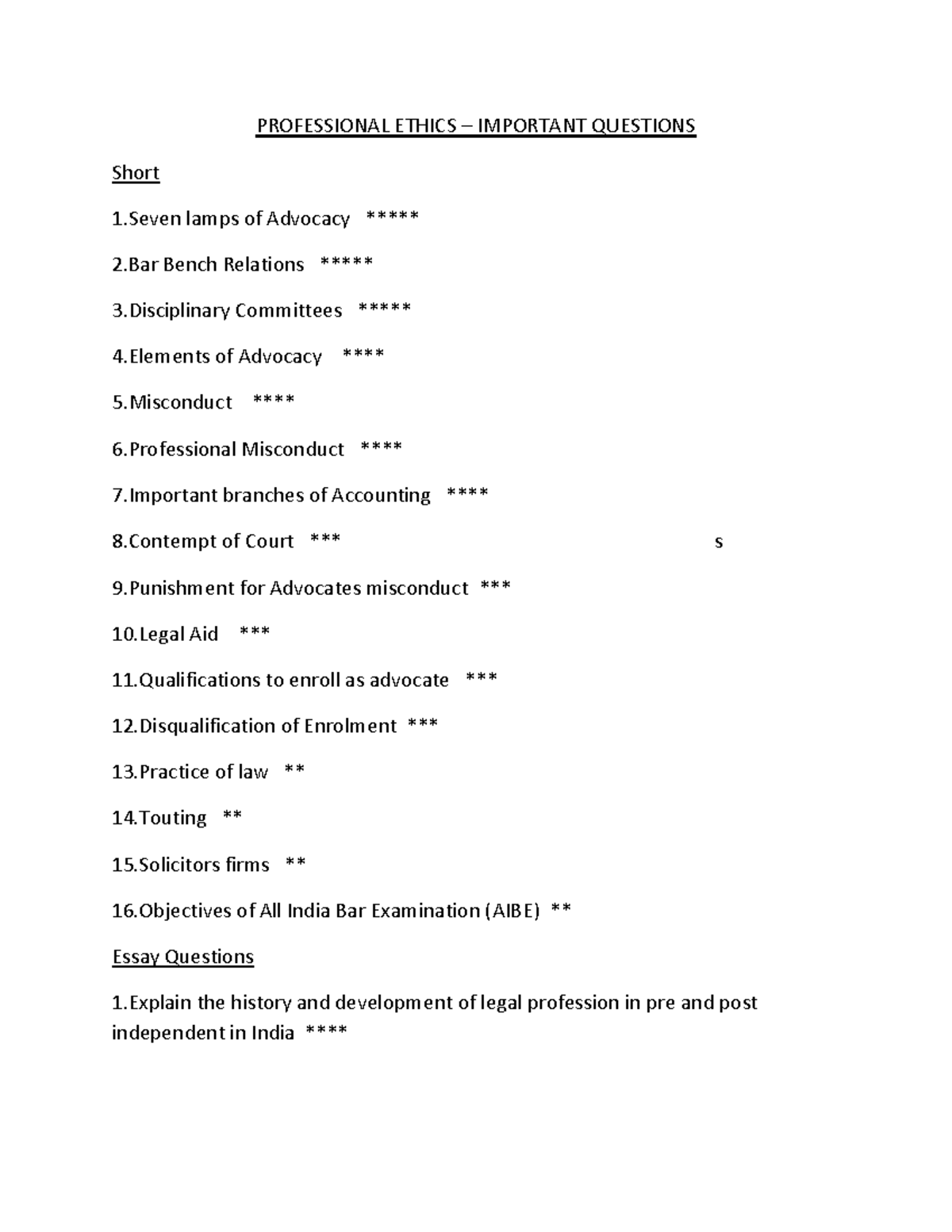 Professional Ethics - Key Questions & Concepts for Exam Prep - Studocu