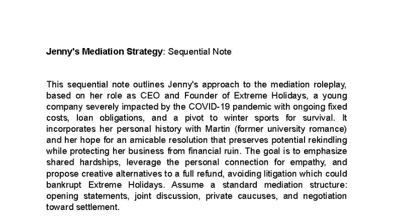 Mediation Strategy: Roleplay Notes for CEO (Extreme Holidays) - Studocu