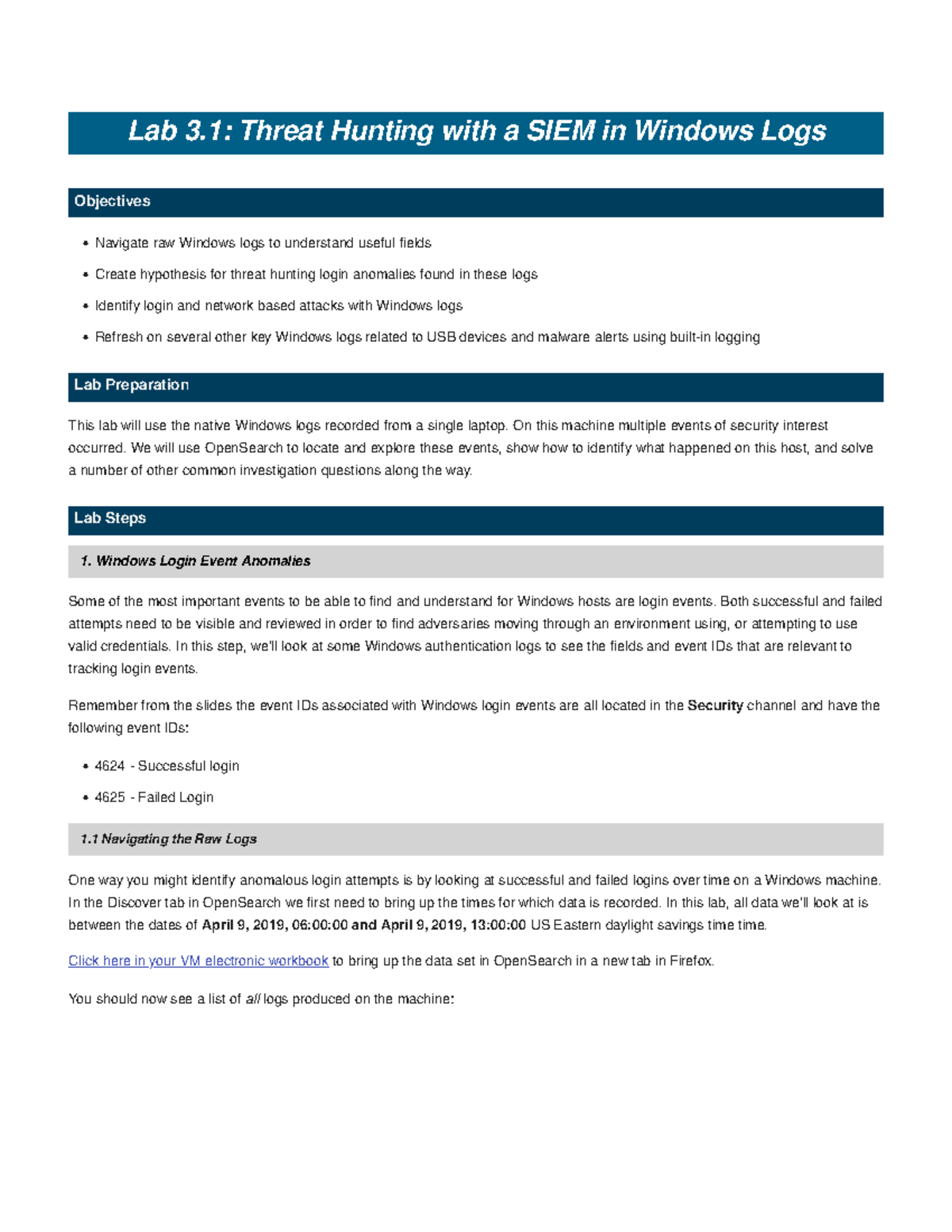Lab 3.1 - Threat Hunting with a SIEM in Windows Logs - Lab 3: Threat ...