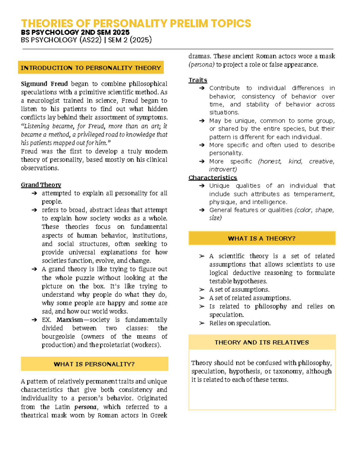 Theories of Personality: Chapter 1 Overview (BS PSYCHOLOGY AS22) - Studocu