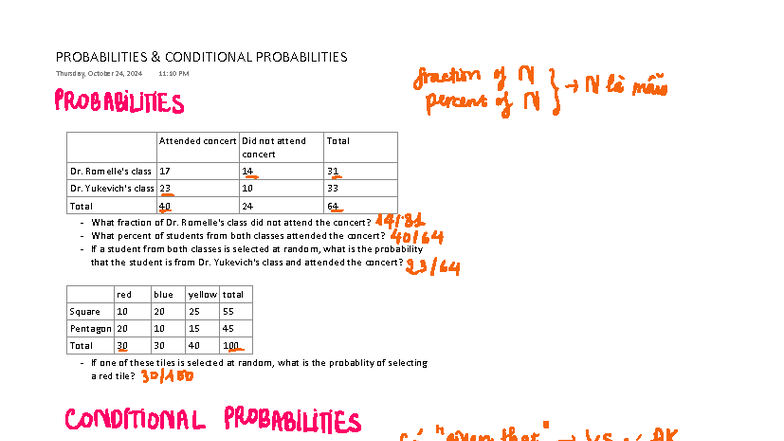 Probabilities & Conditional Probabilities Study Notes - Studocu