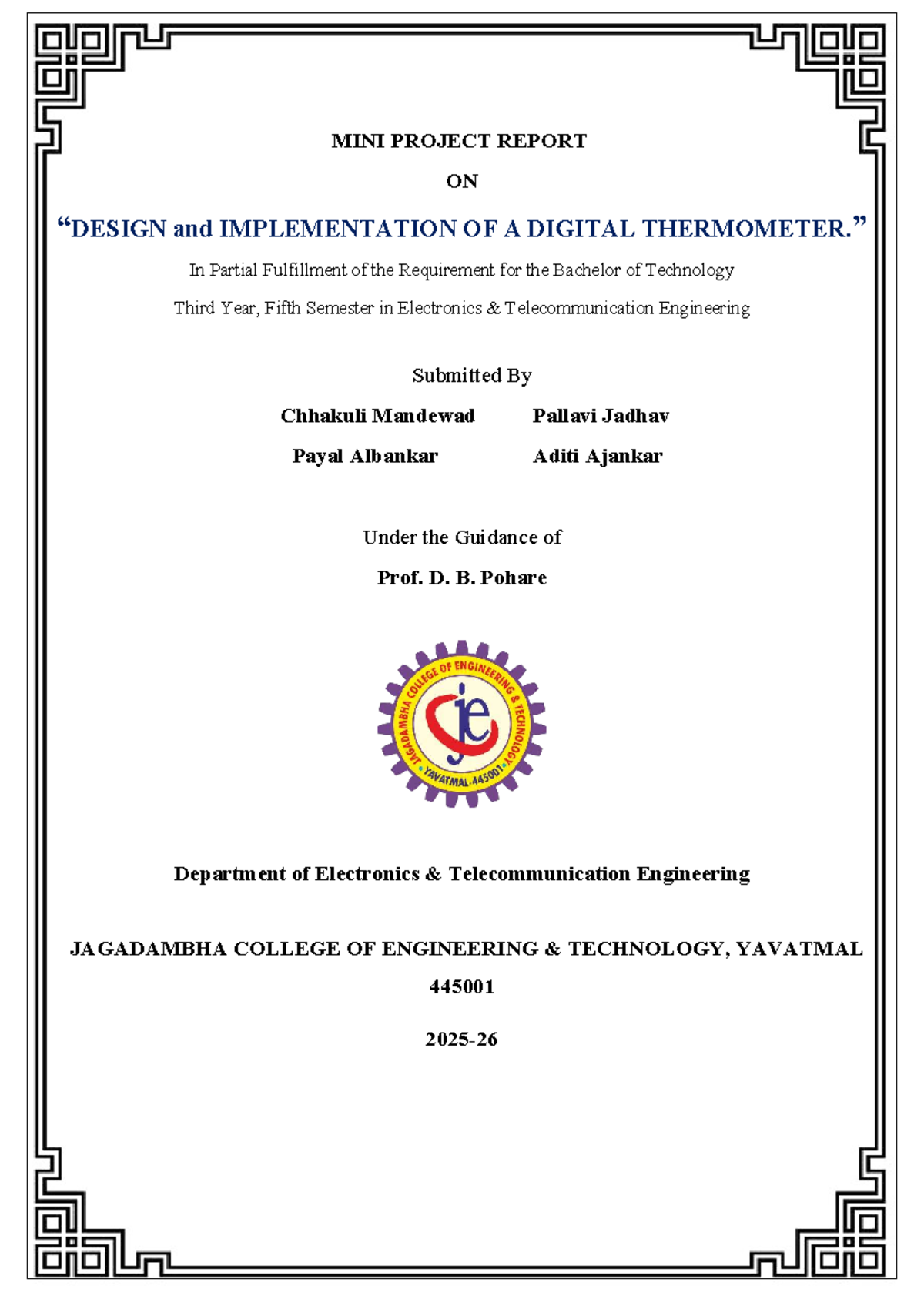 MINI PROJECT REPORT ON DIGITAL THERMOMETER (EXTC 5TH SEM) - Studocu