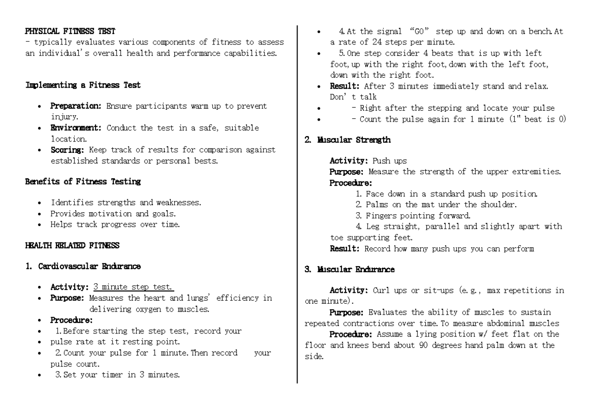 Physical Fitness Test Overview and Procedures for Effective Assessment ...
