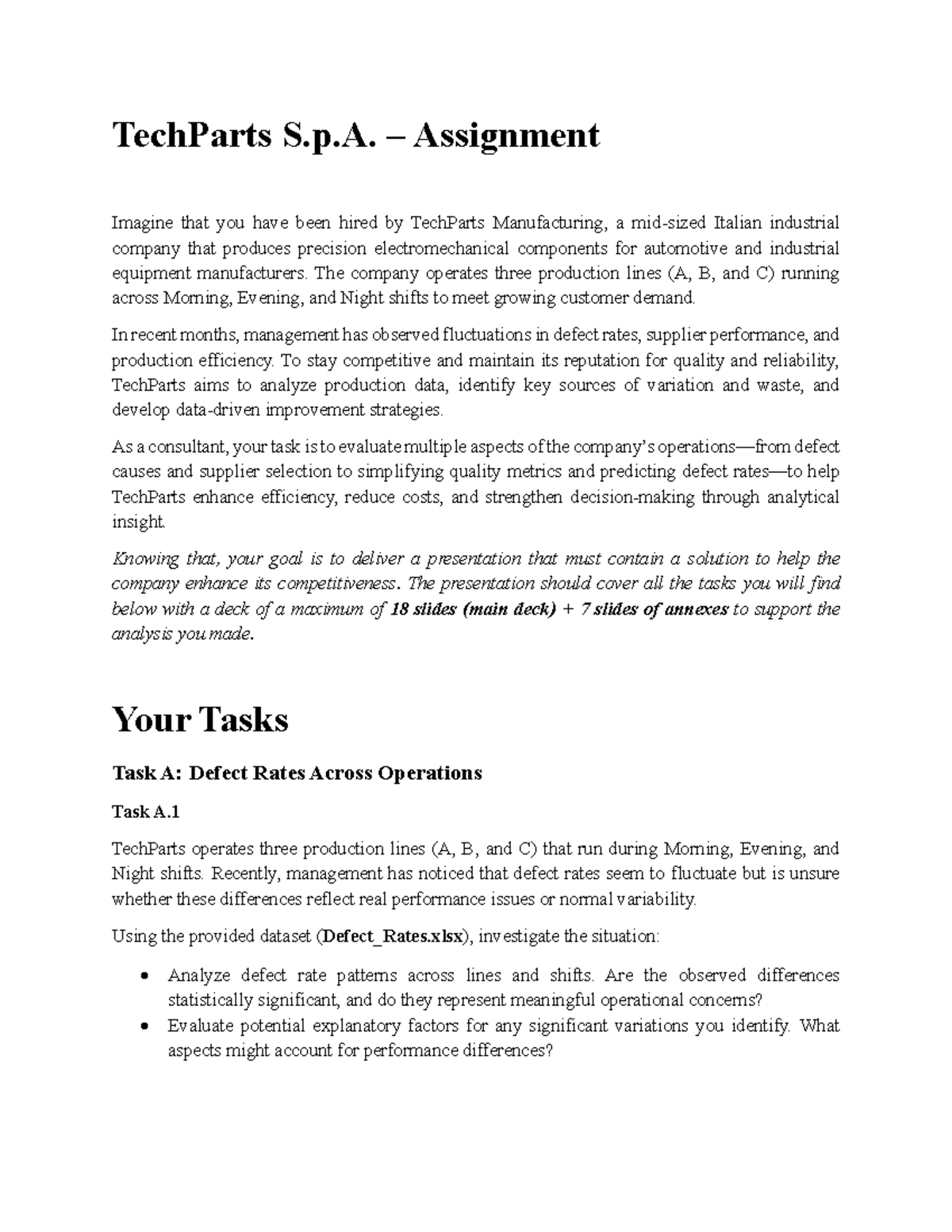 TechParts S.p.A. Assignment: Enhancing Production Efficiency and ...