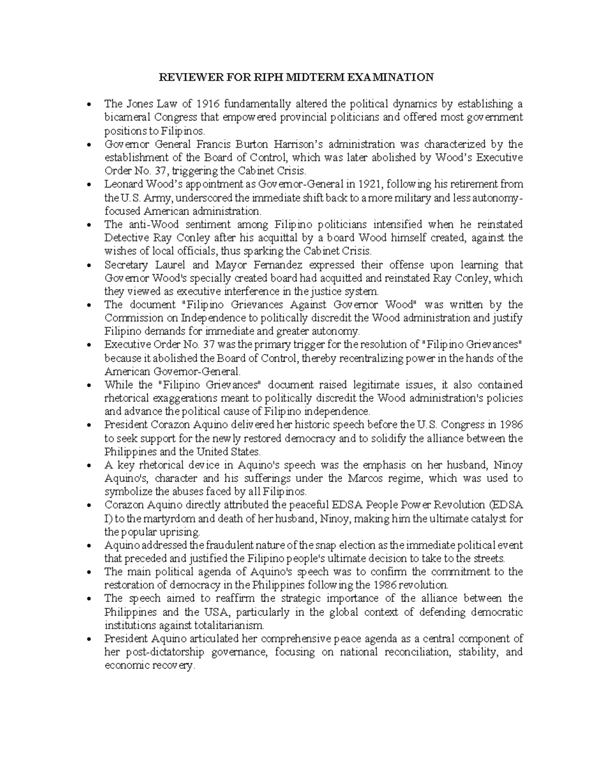 RIPH Midterm Exam Reviewer: Key Political Events and Figures - Studocu