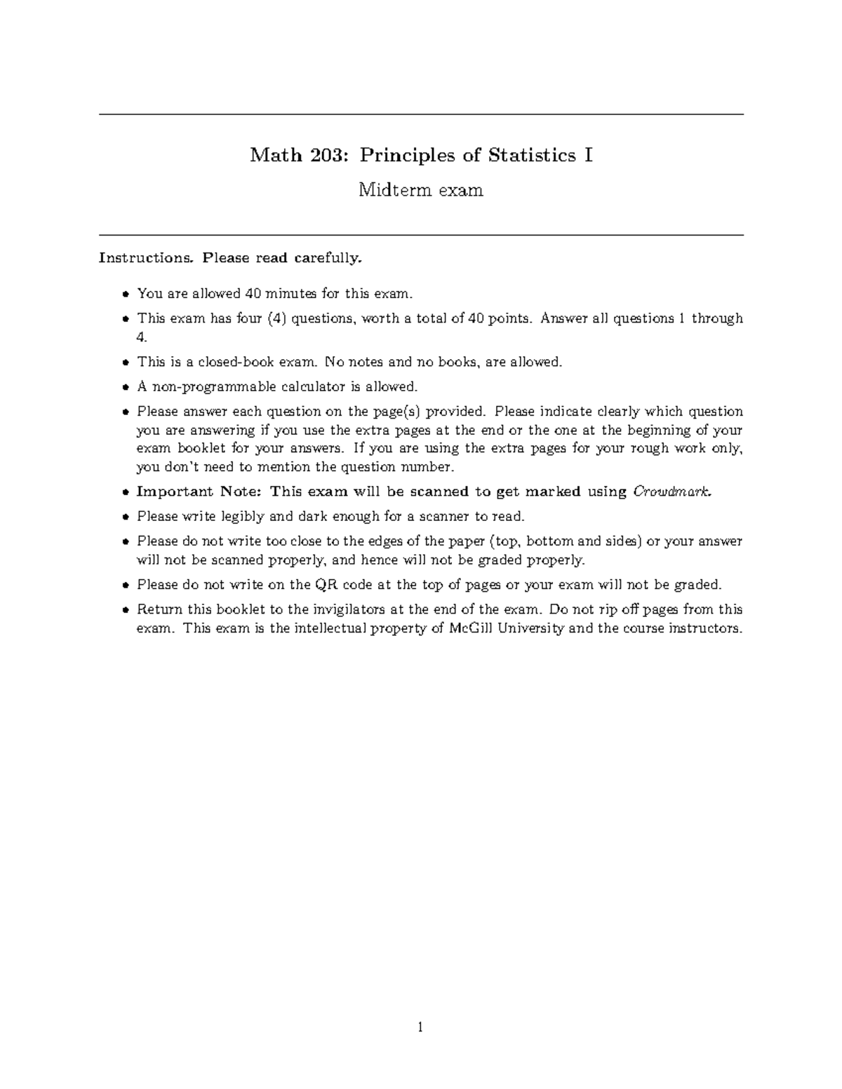 Math 203: Principles of Statistics I Practice Midterm Solutions - Studocu