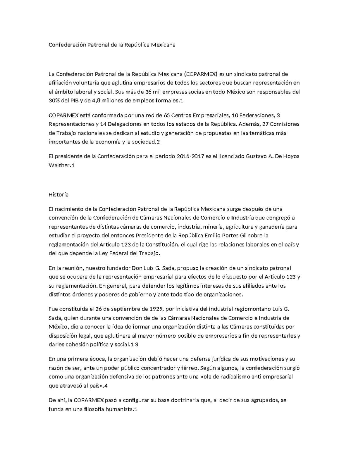 Historia y Estructura de la COPARMEX en México - Studocu