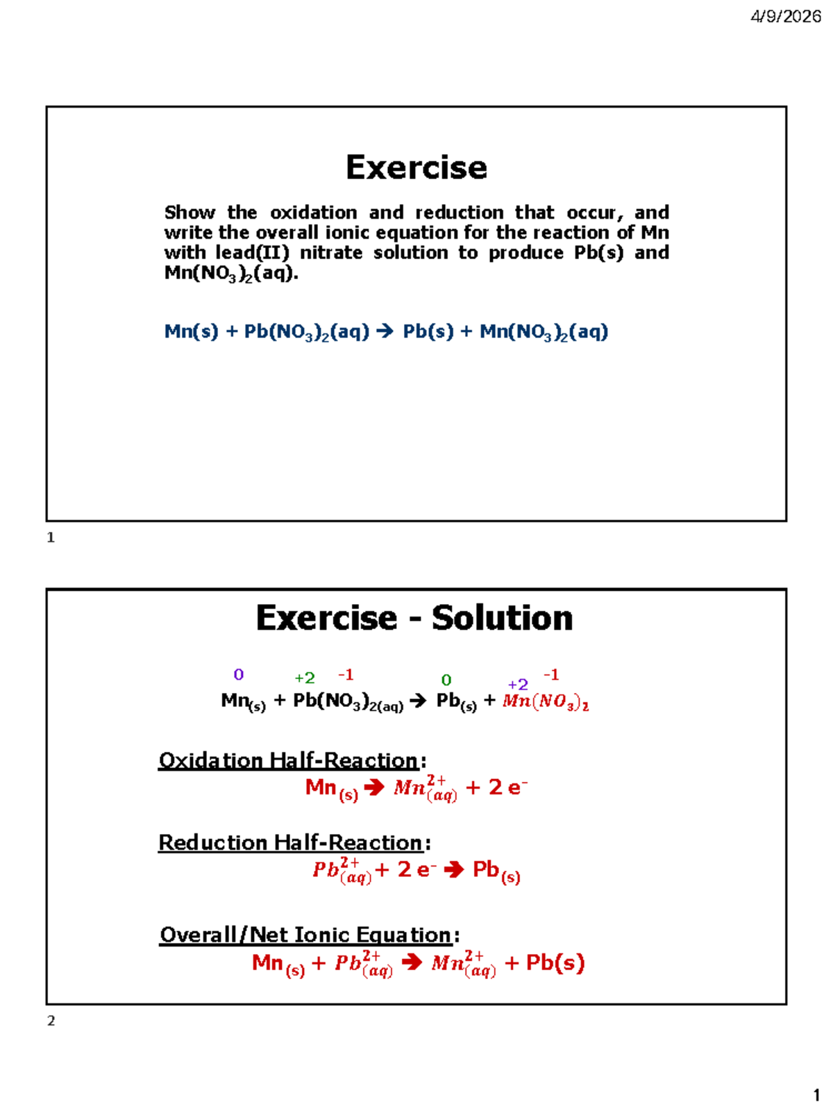 Balancing Redox Reactions in CHM 171: Exercises and Solutions - Studocu