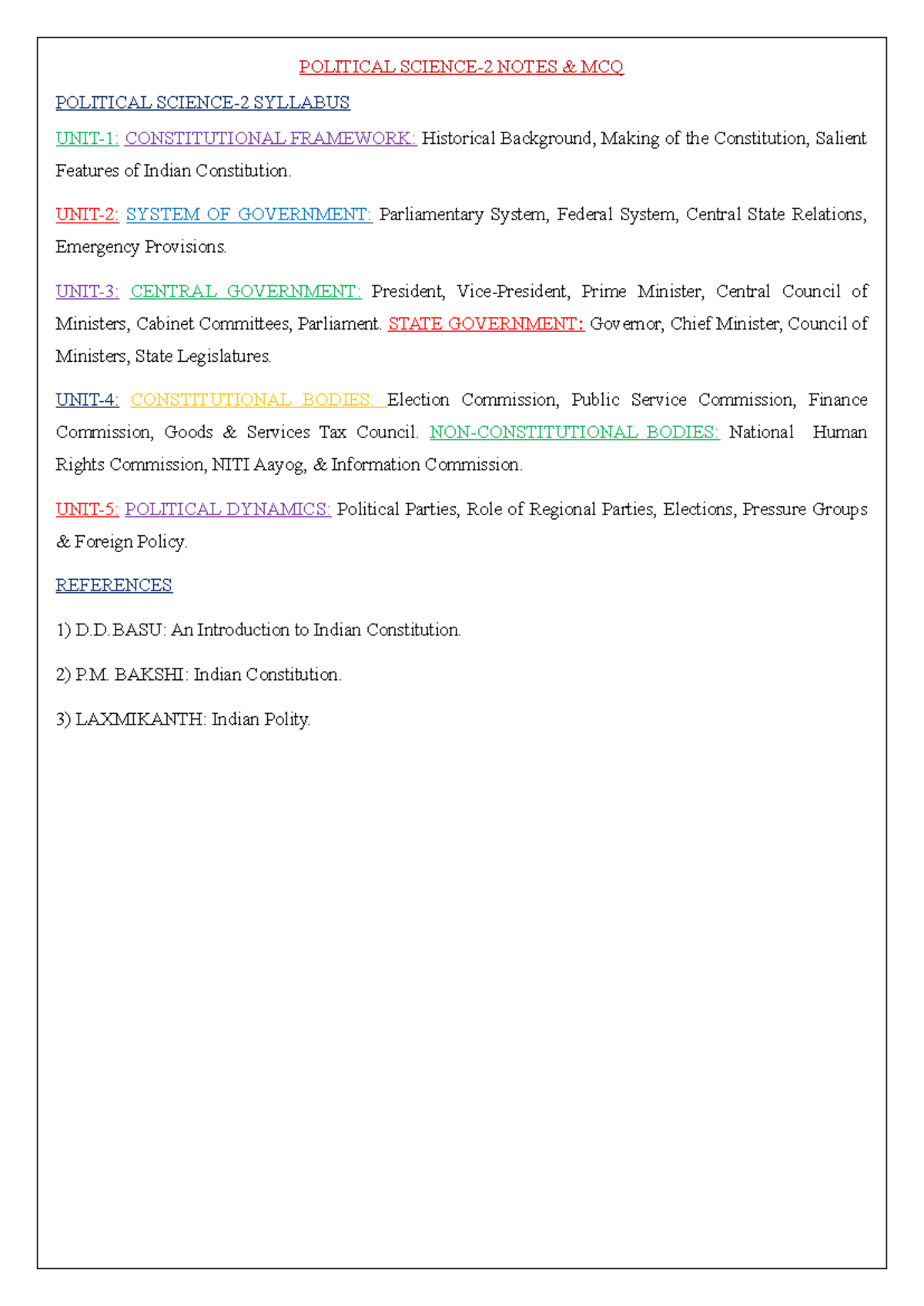 Political Science-2 MCQS & Notes ( April-2024) - POLITICAL SCIENCE-2 ...