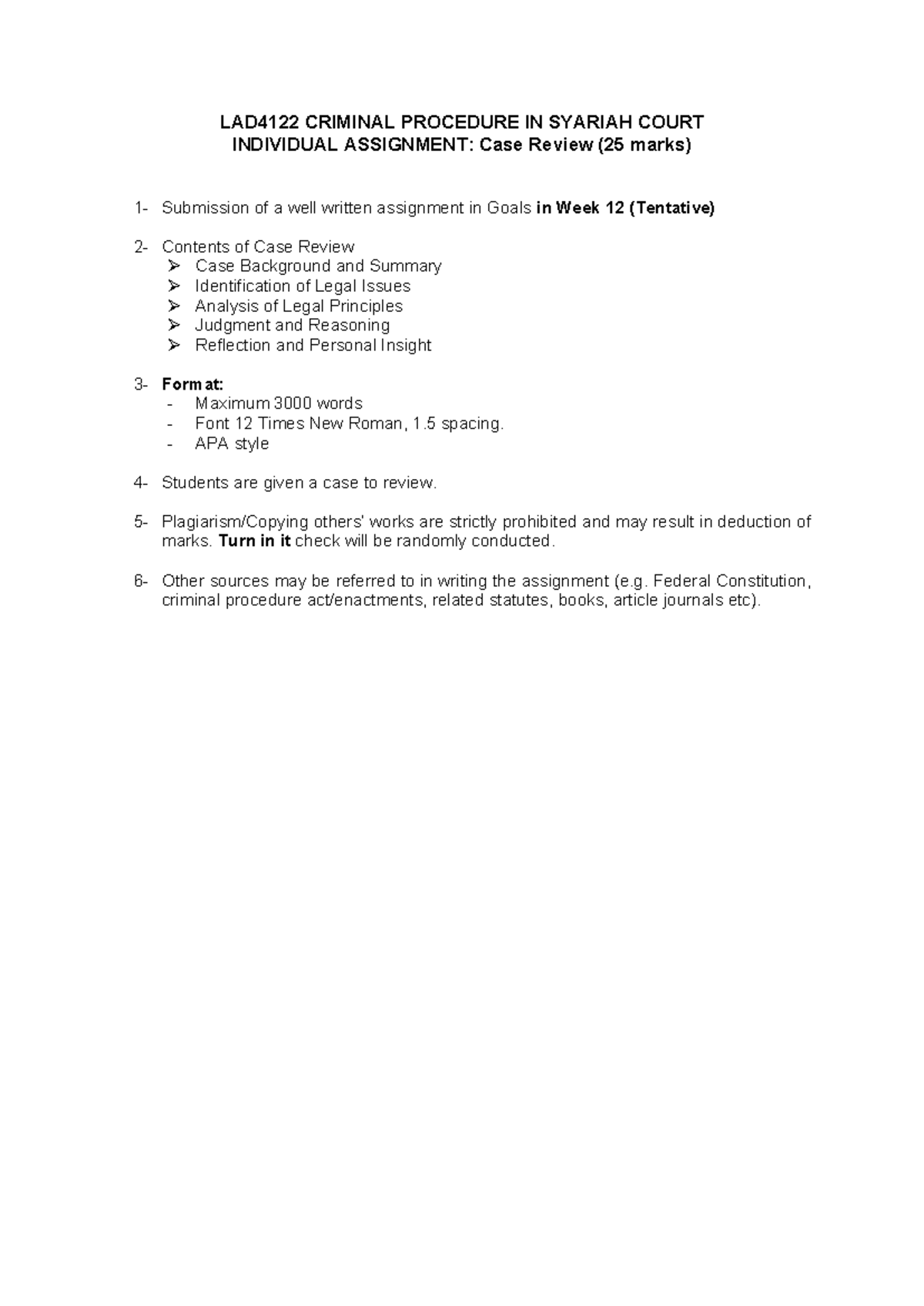 LAD4122 Criminal Procedure in Syariah Court: Case Review Assignment ...