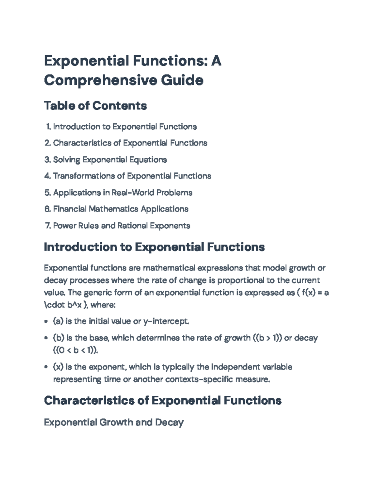 Comprehensive Guide to Exponential Functions and Their Applications ...