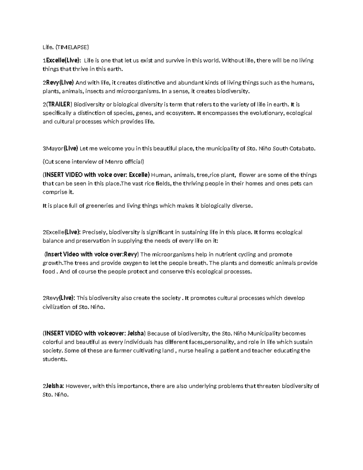 Earth Science Script: Biodiversity and Conservation in Sto. Niño - Studocu