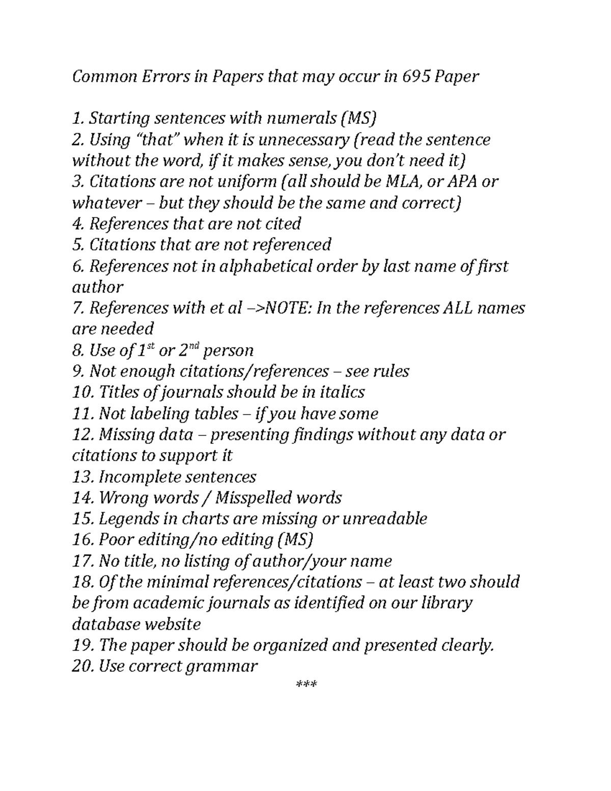 Common Errors to Avoid in 695 Papers: A Comprehensive Guide - Studocu