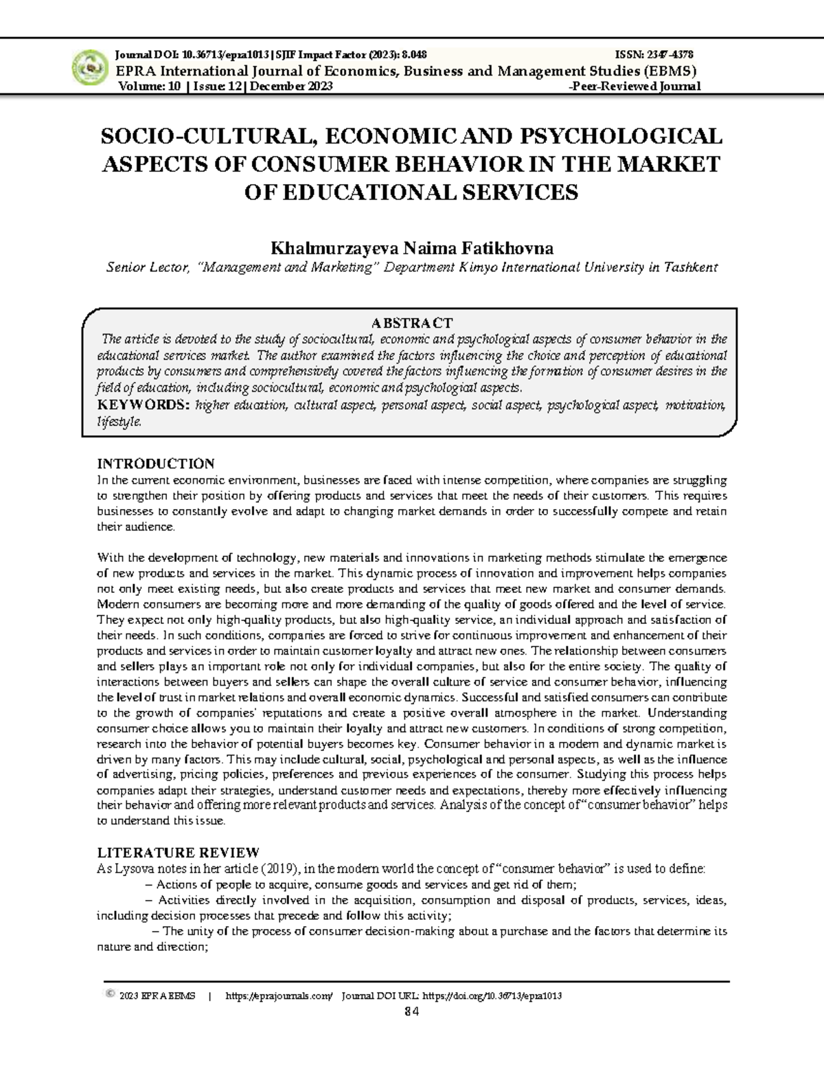 Economic and Psychological Aspects of Consumer Behavior in Educational ...