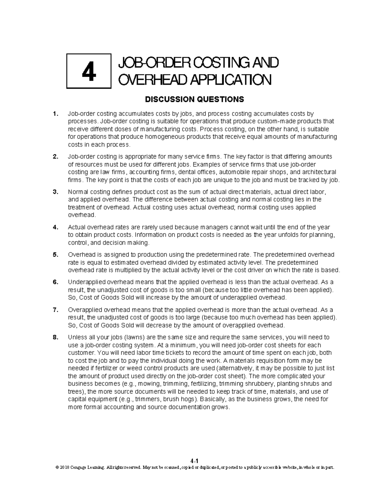 Mowen MA 7e CH04 SM Final Exam: Costing & Overhead Application ...