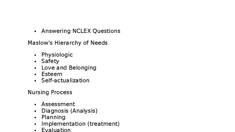 NCLEX GEMS: Hierarchy of Needs & Key Nursing Concepts Review - Studocu