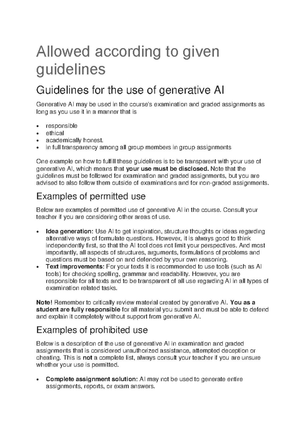 KTH Guidelines for Responsible Use of Generative AI in Assignments ...