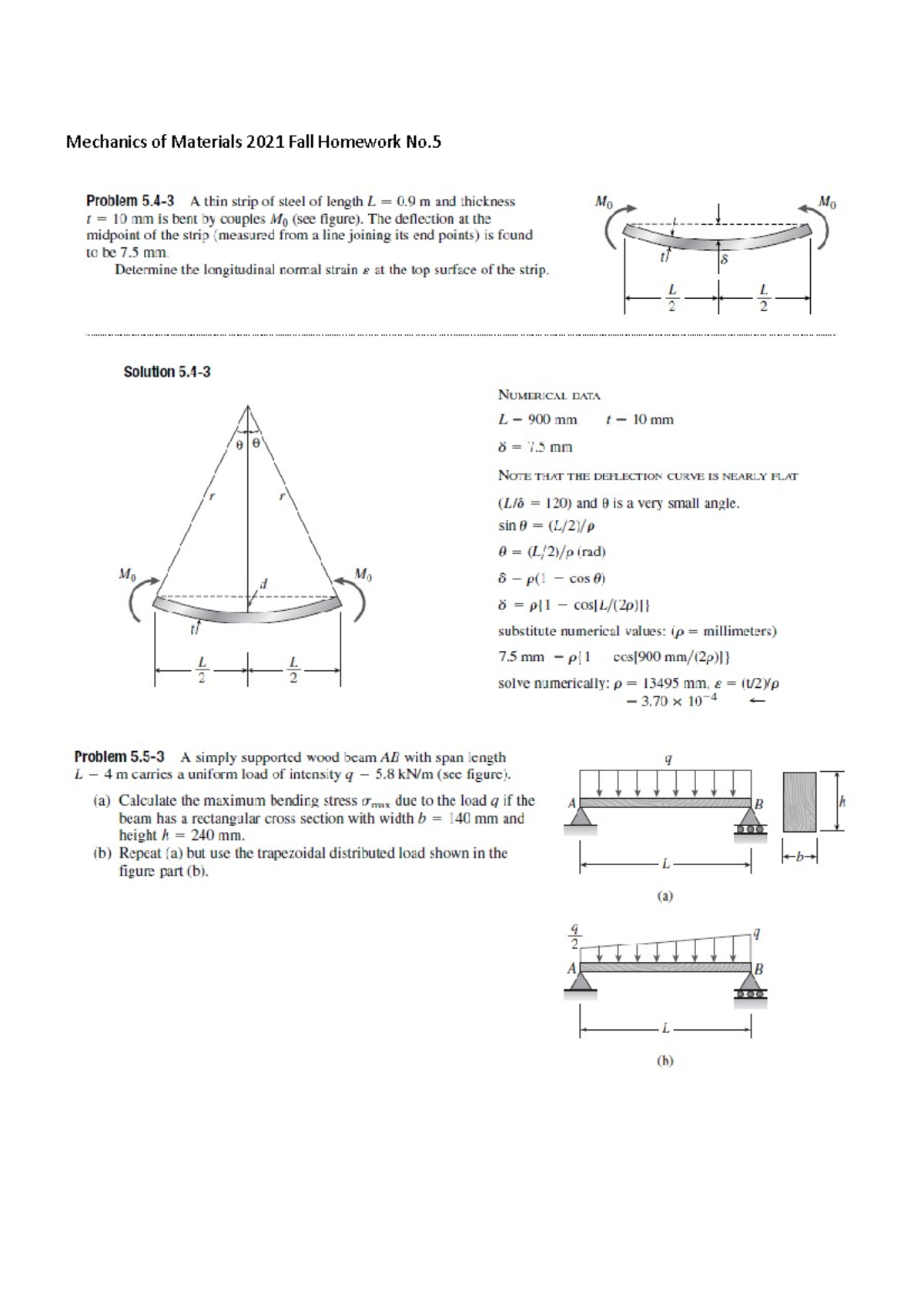 Mechanics of Materials 2021 Fall Homework Chapter 05 - Studocu