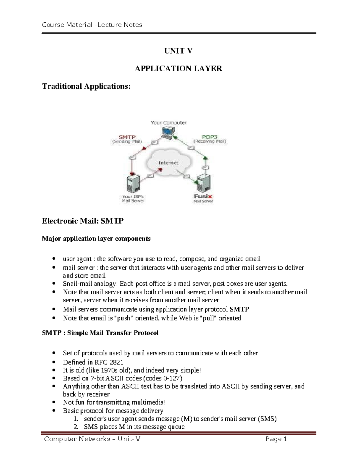 RCS601 Computer Networks V: Application Layer & SMTP Overview - Studocu