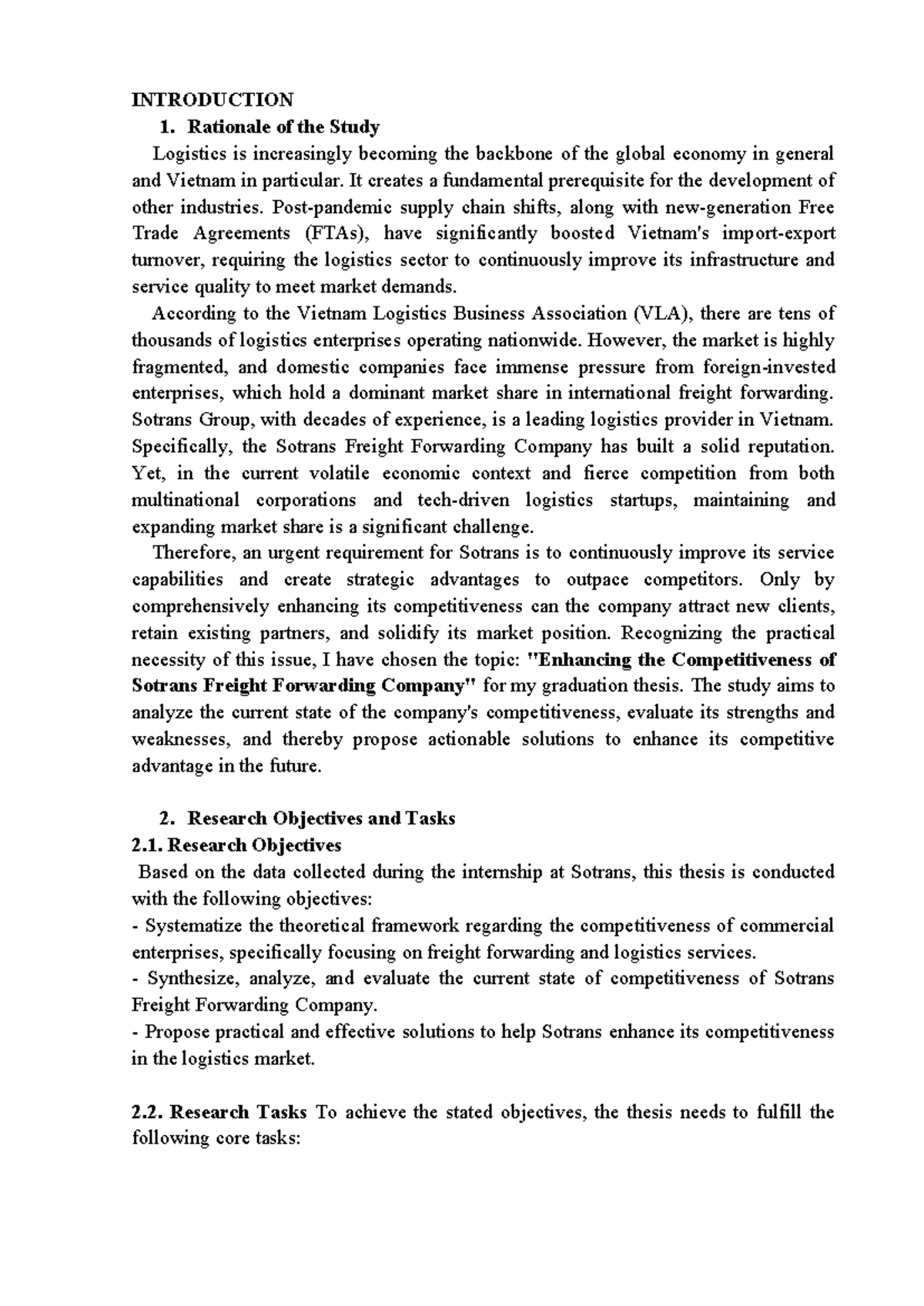 Competitiveness Analysis of Sotrans Freight Forwarding: Graduation ...