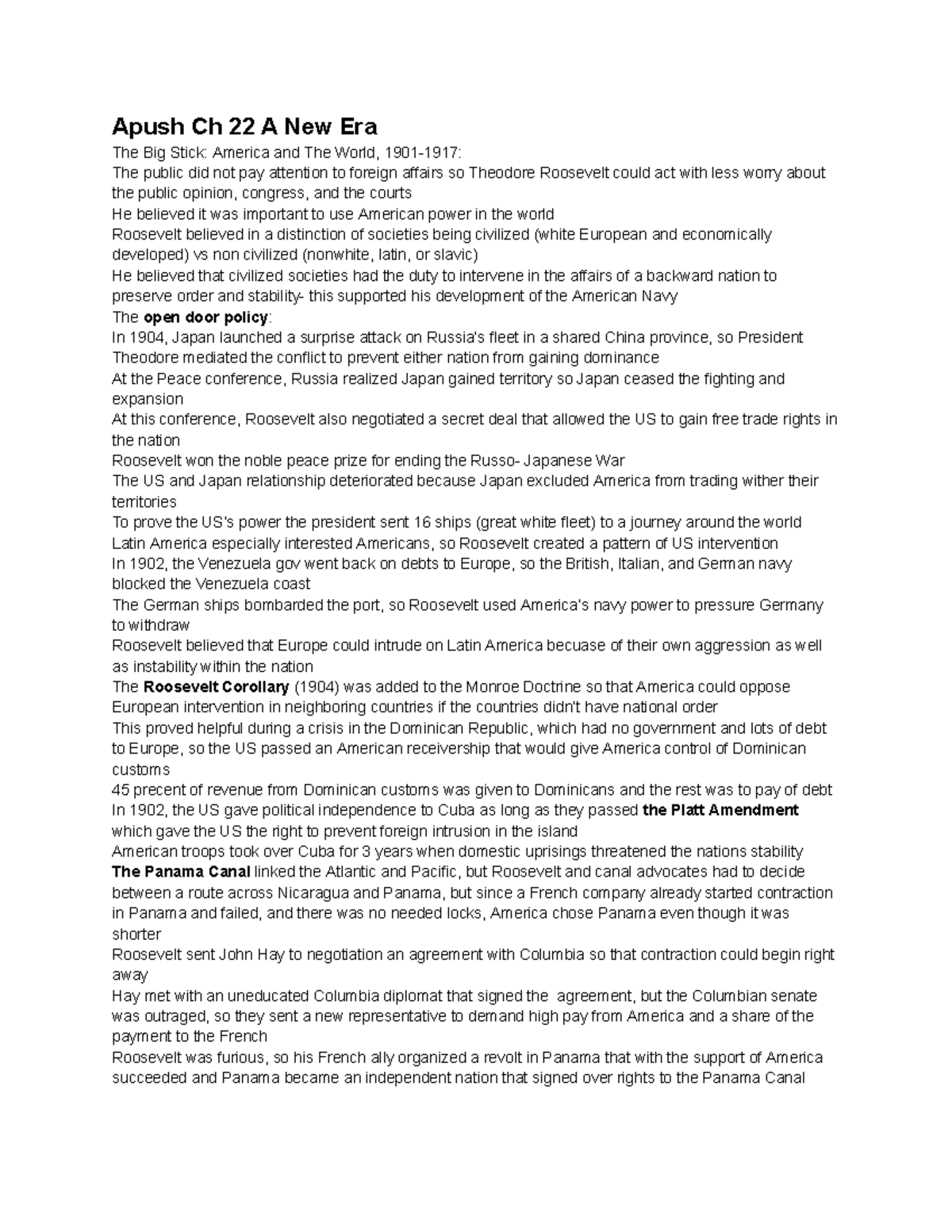 Apush ch 22 - Apush Ch 22 A New Era The Big Stick: America and The ...
