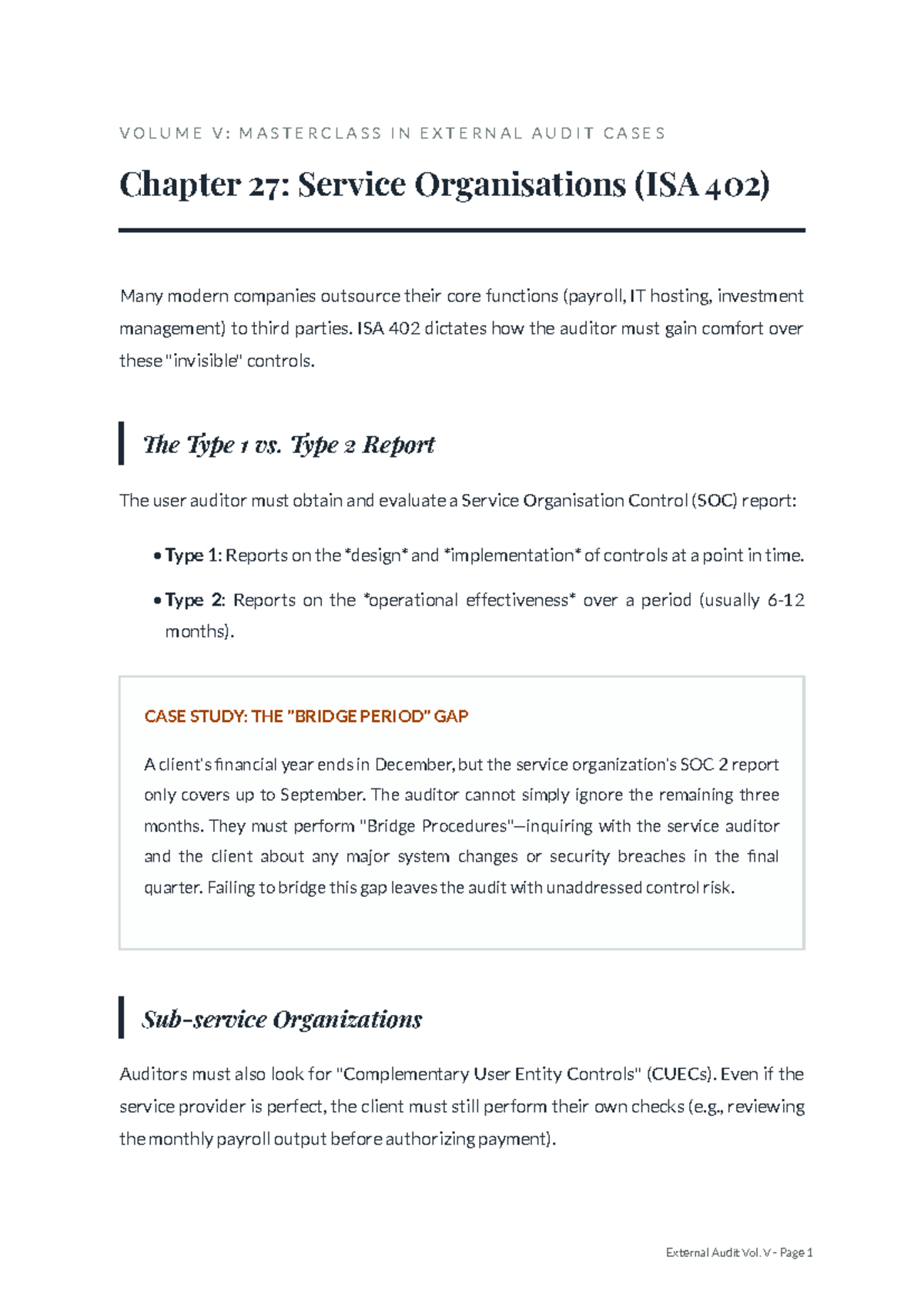 External Audit V: Ch 27 - Service Organisations (ISA 402) Insights ...