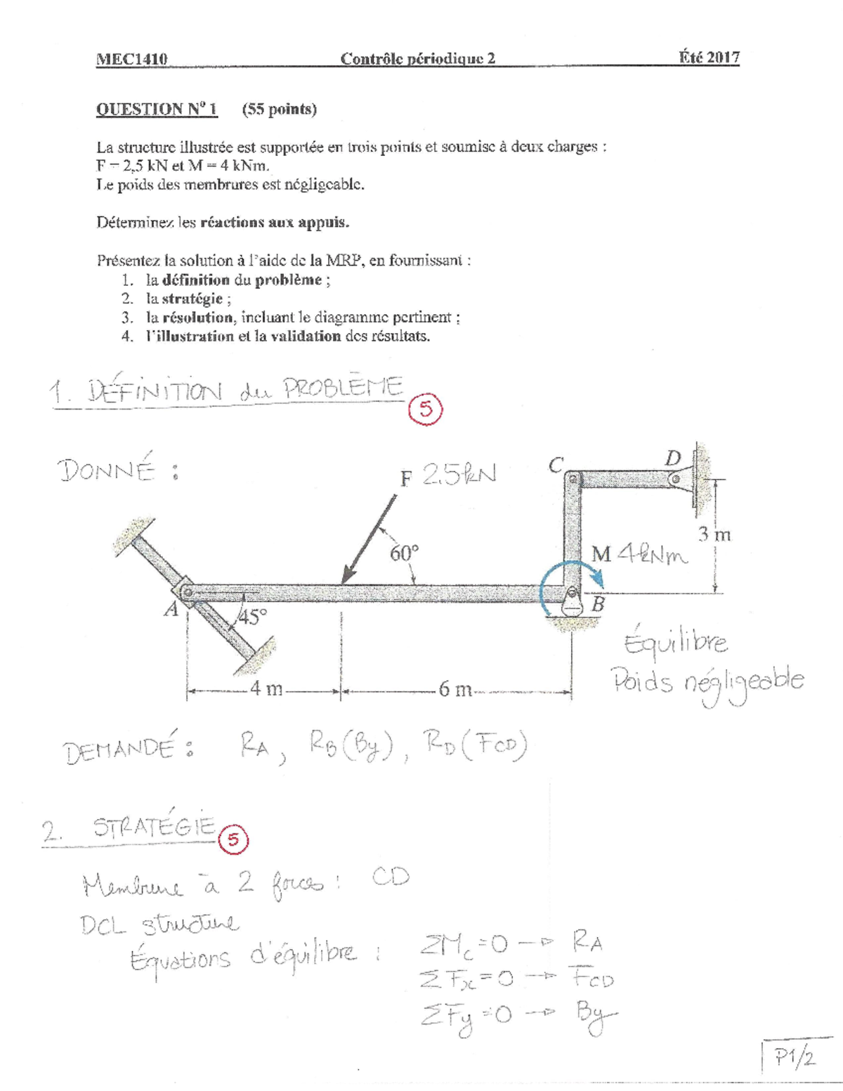 CP2 E17 - MEC1410 Contrôle Périodique 2 Été 2017 Questions et ...