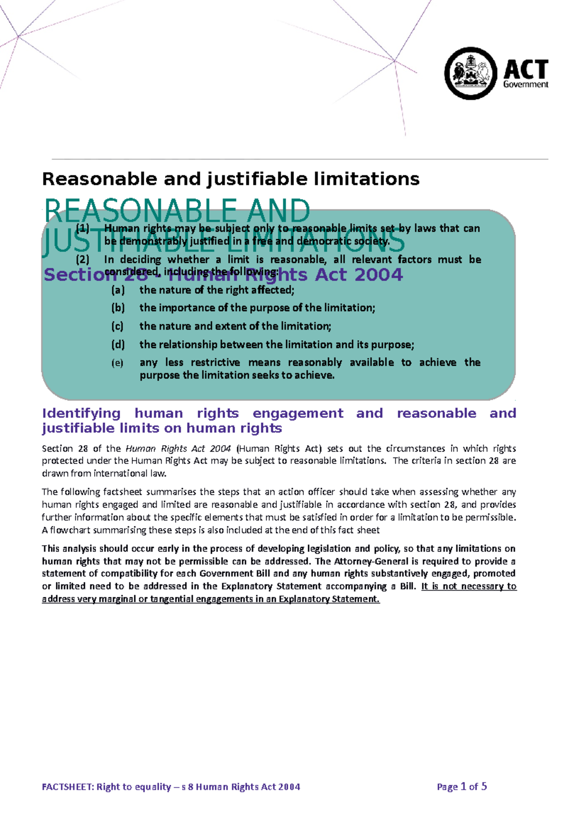 Fact Sheet W s 28 Reasonable and justifiable limitations Human Rights ...