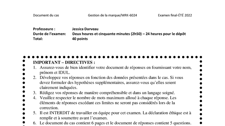 Gestion de la Examen 2022 : Étude de Cas sur Rise Kombucha - Studocu