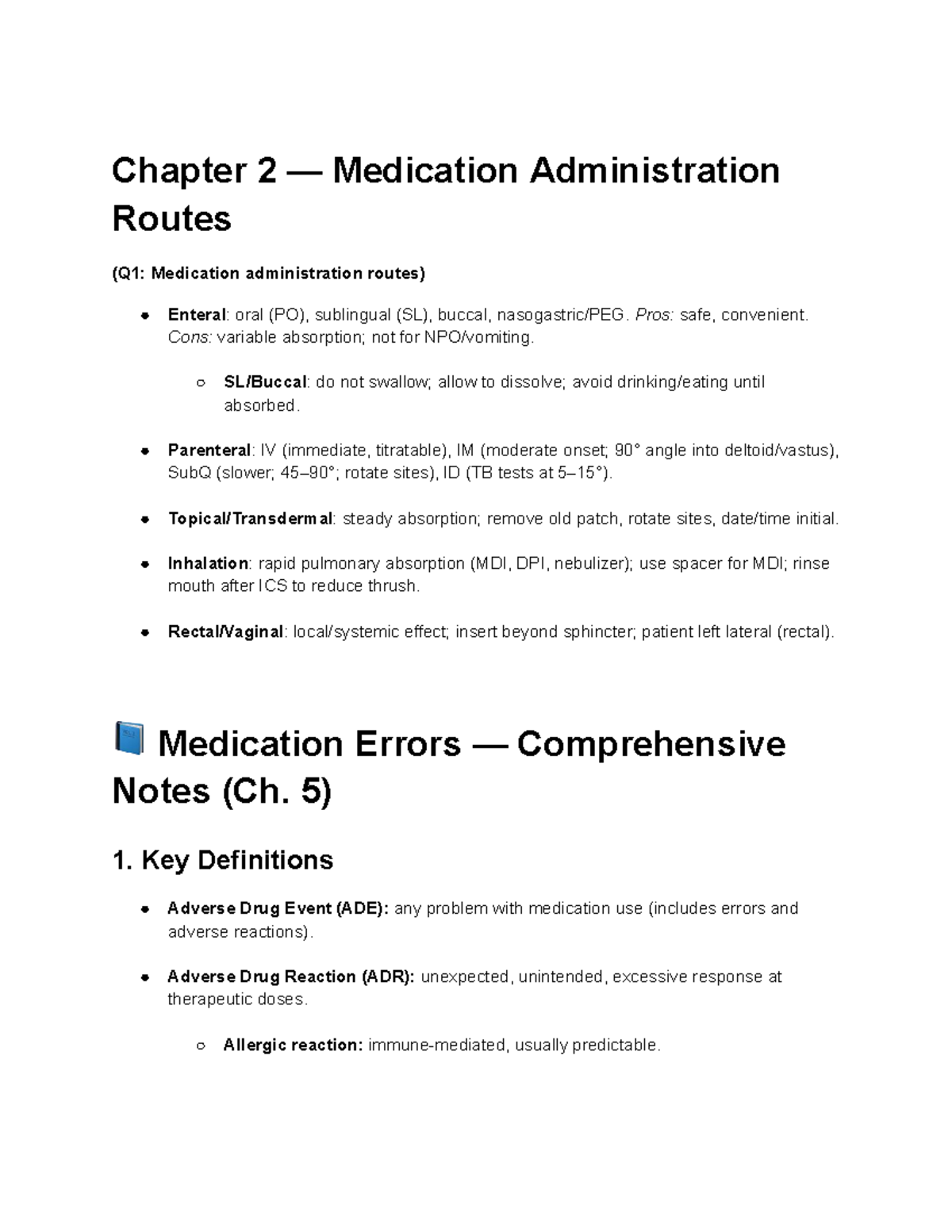 Chapter 2: Medication Administration & Errors (Pharma) - Studocu