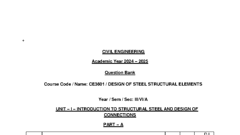 CE3601 Question Bank: Design of Steel Structural Elements - Studocu