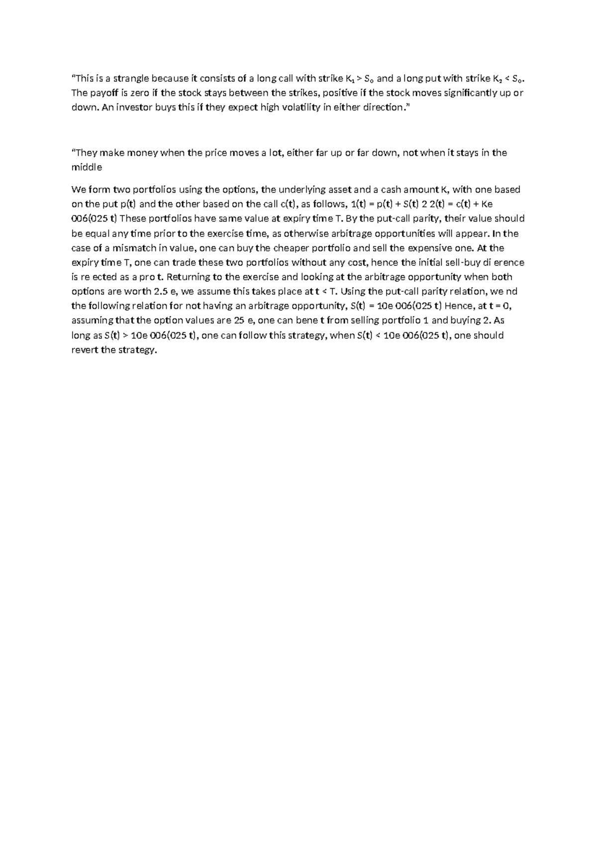 Financial Mathematics: Strangle Strategy Summary (Fin. Math 1 ...
