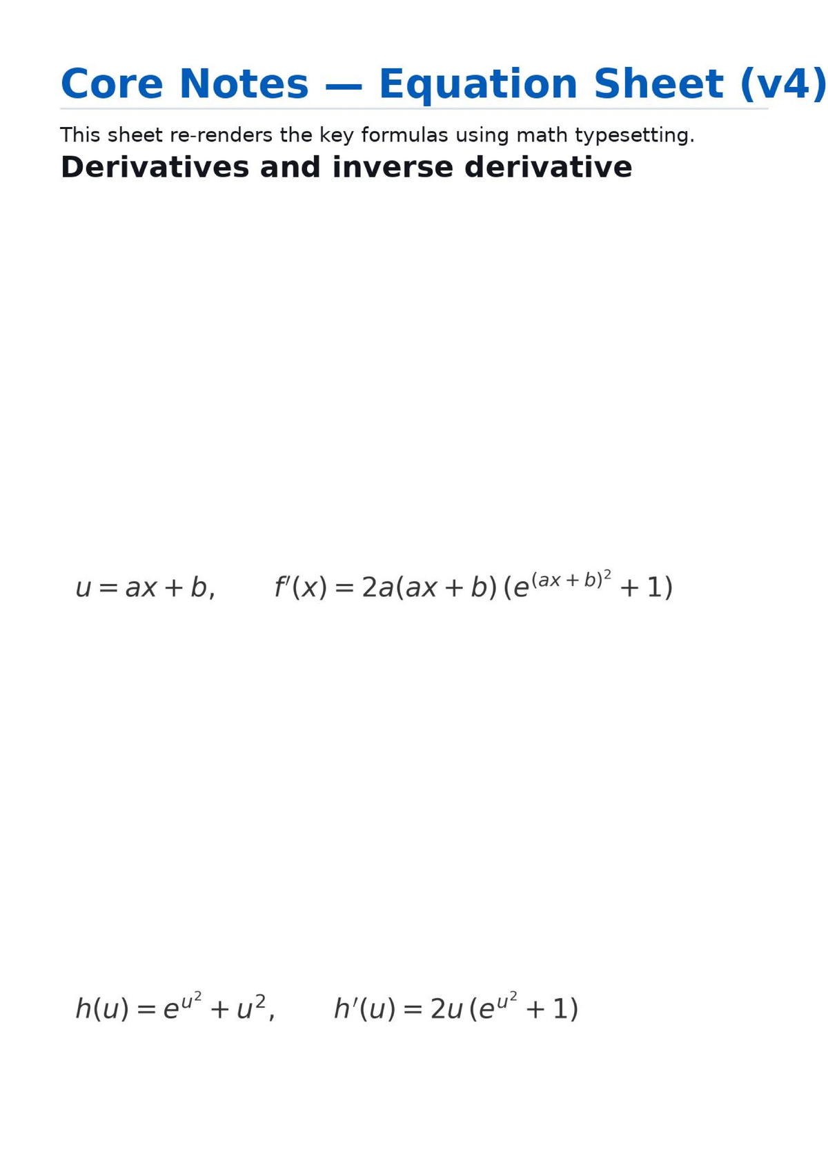 Core Notes Equations v4 - MATH1131 - Core Notes Equation Sheet (v4 ...