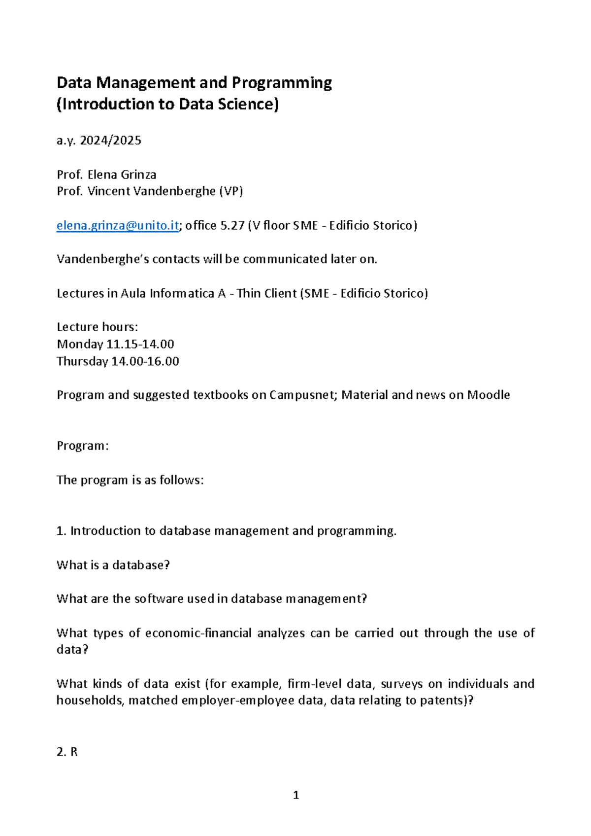 Data Management and Programming (DMS 101) Course Intro Notes - Studocu