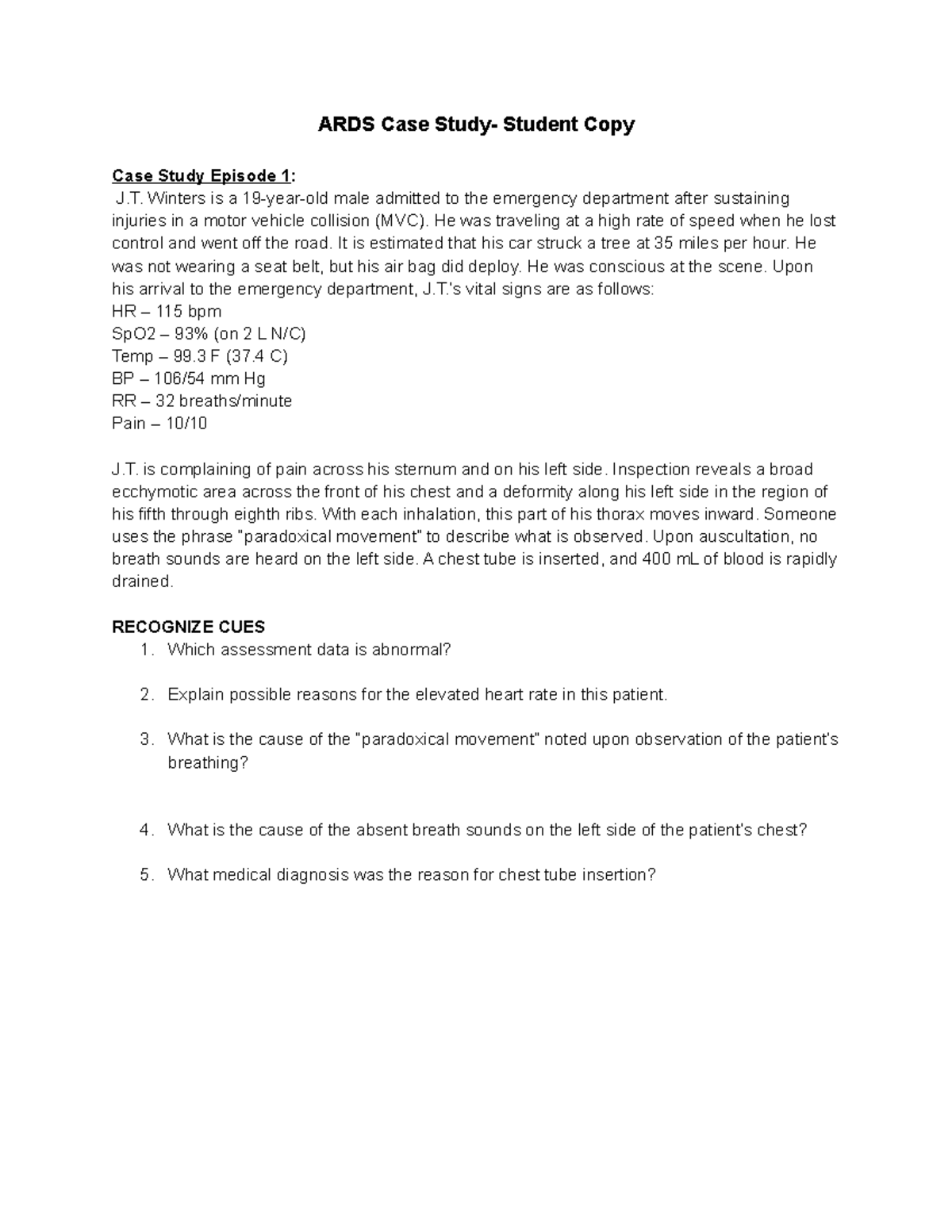 ARDS Case Study - Student Copy - ARDS Case Study- Student Copy Case ...