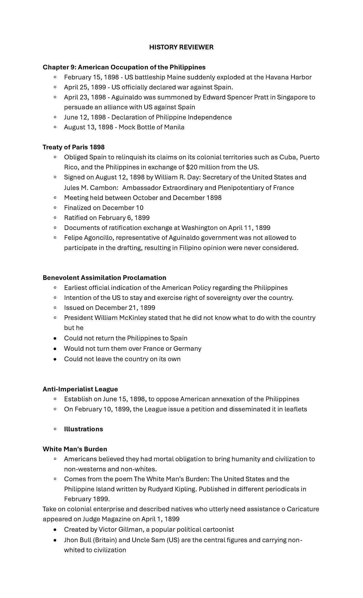 History- Reviewer - HISTORY REVIEWER Chapter 9: American Occupation of ...
