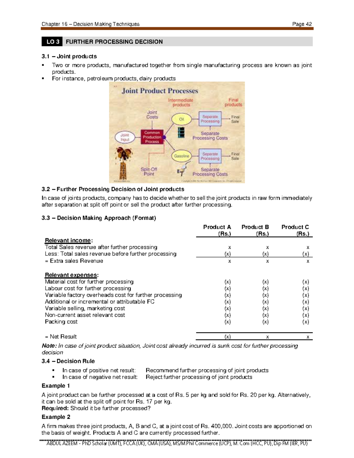 Further Processing Decision for Joint Products - LO 3 Analysis - Studocu