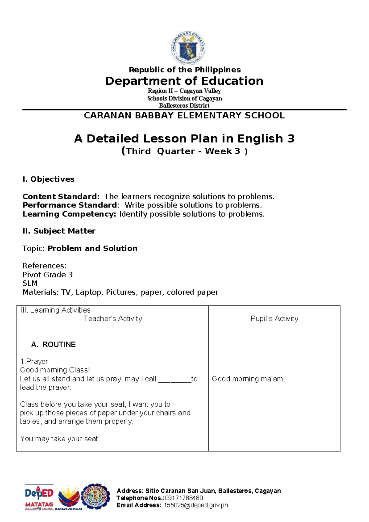 Detailed Lesson Plan in English 3 (3rd Quarter - Week 3) - Studocu