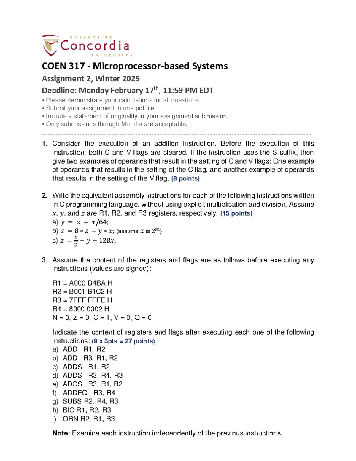 Assignment 2 coen 317 - COEN 31 7 - Microprocessor-based Systems ...