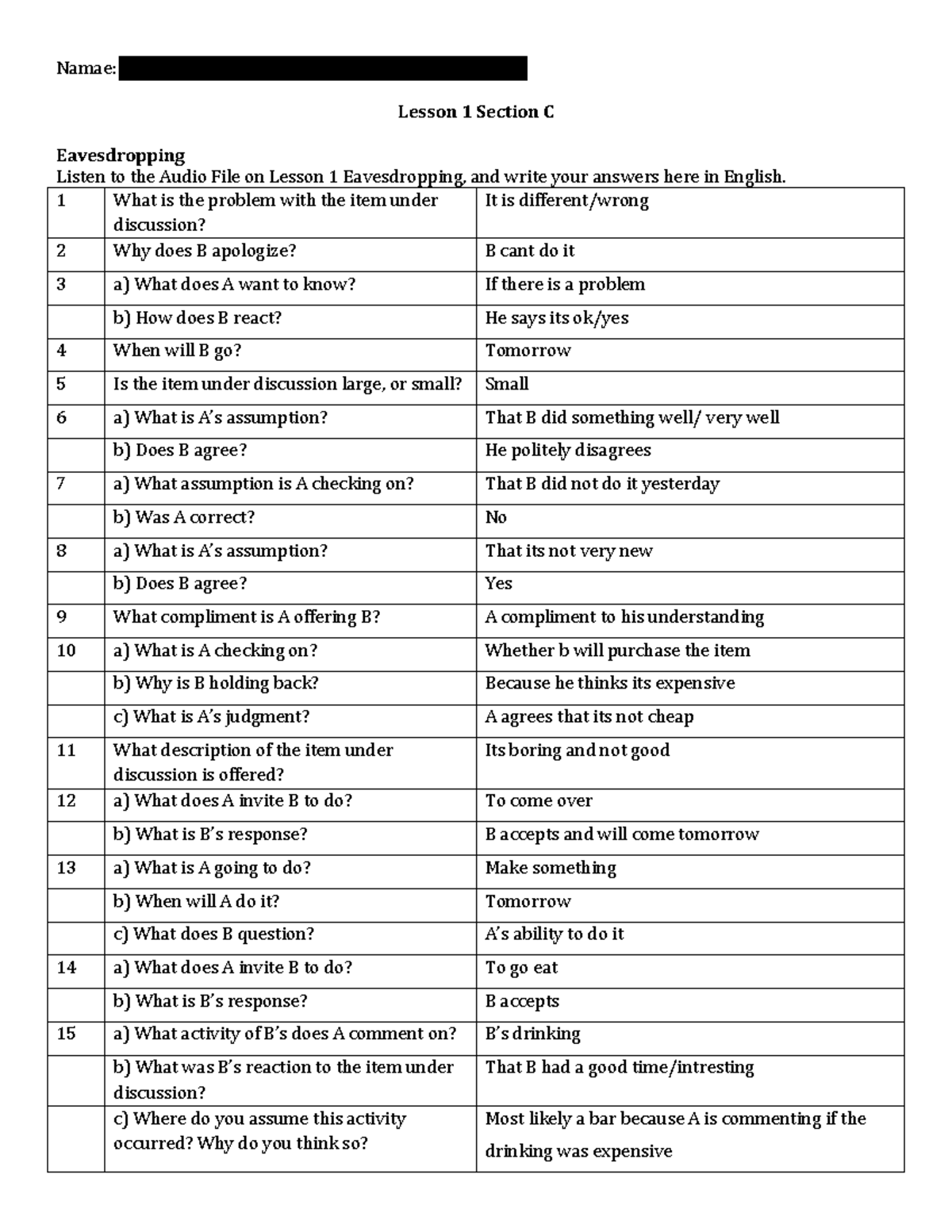 Lesson+1+Section+C+Questions(1) - Namae: Lesson 1 Section C ...