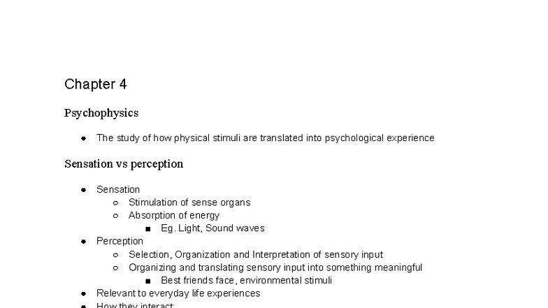 Chapter 4: Psychophysics - Sensation and Perception Insights - Studocu