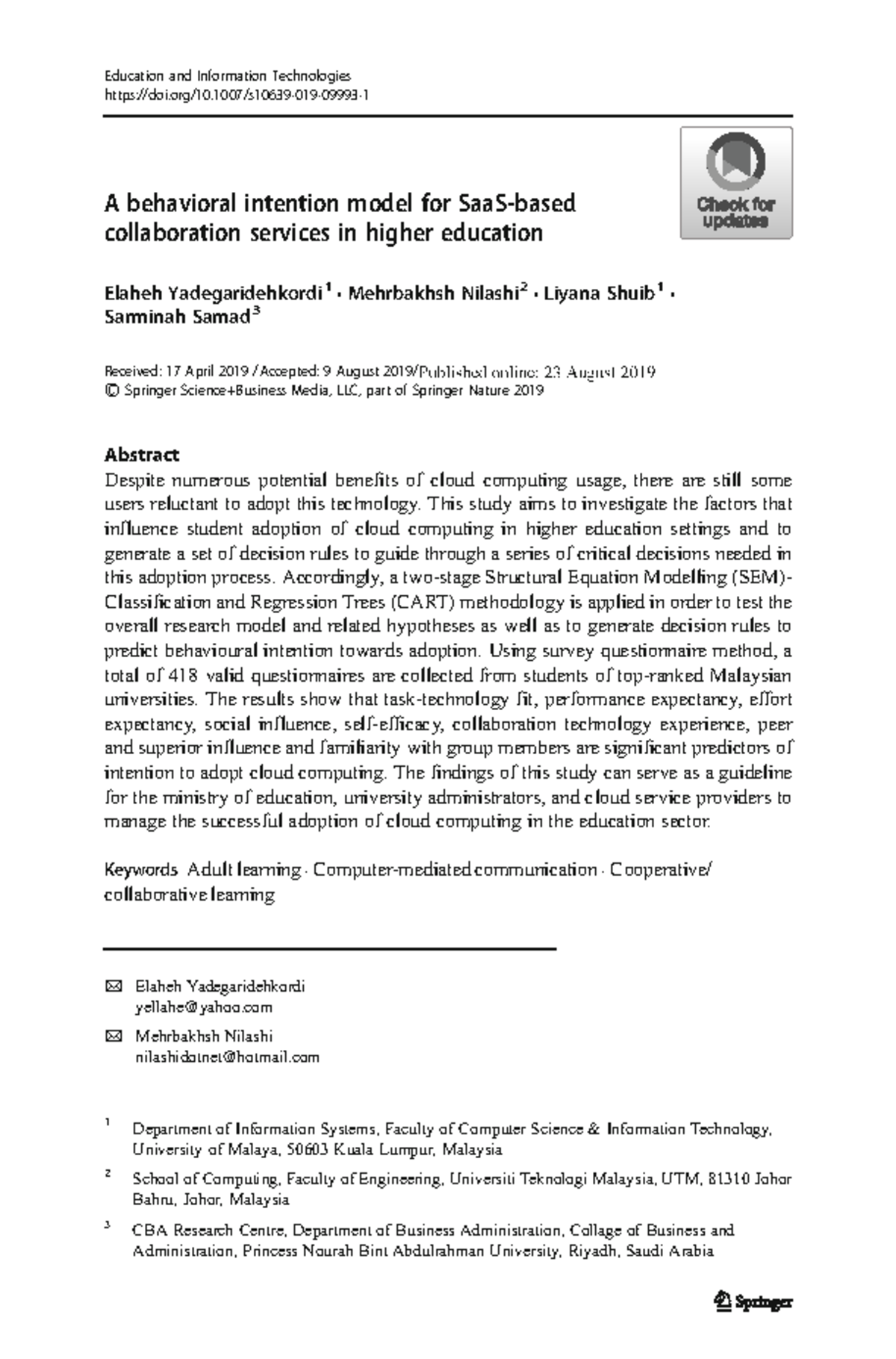 2020 - A behavioral intention model for Saa S-based collaboration ...