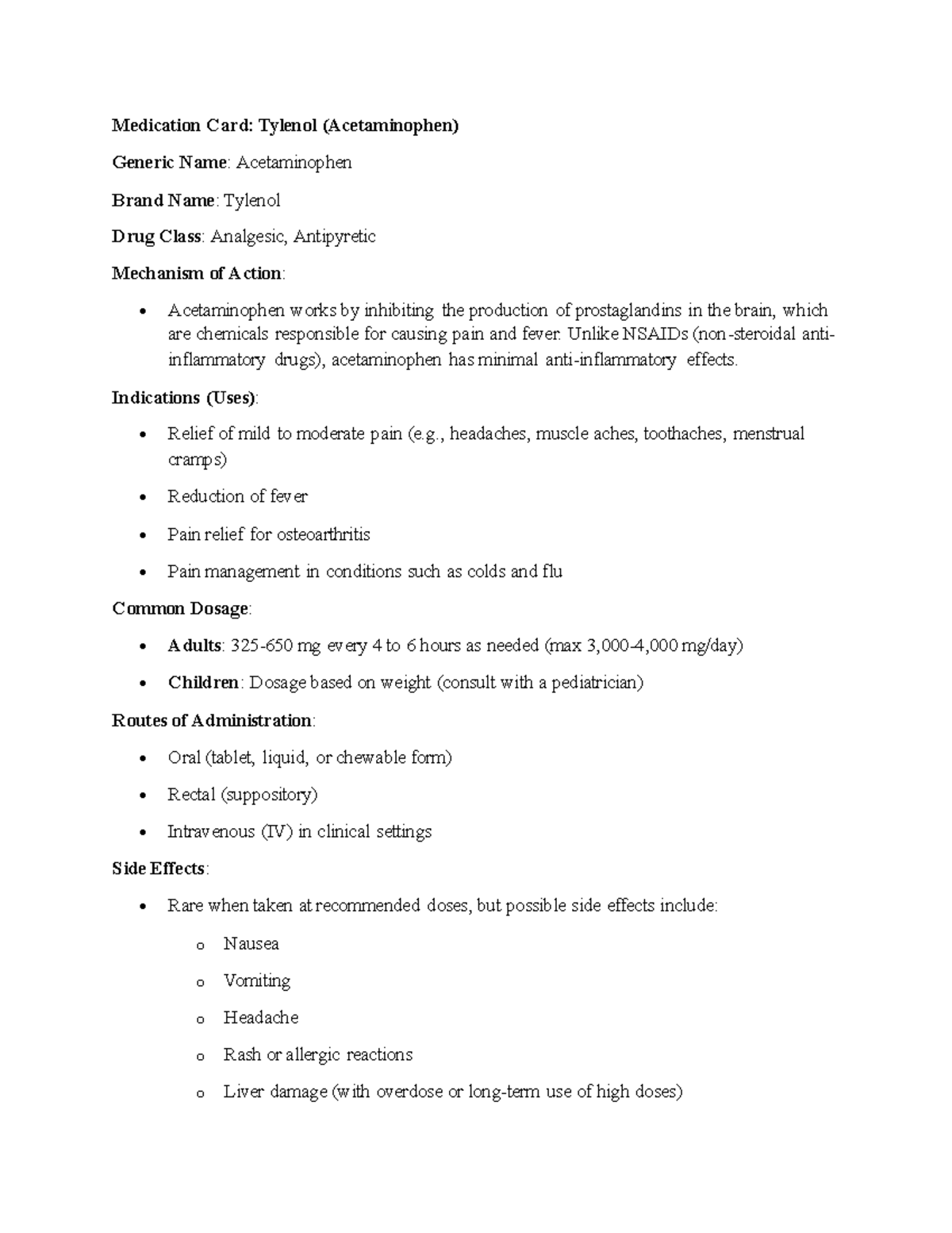 Tylonel - Tylanel med information - Medication Card: Tylenol ...