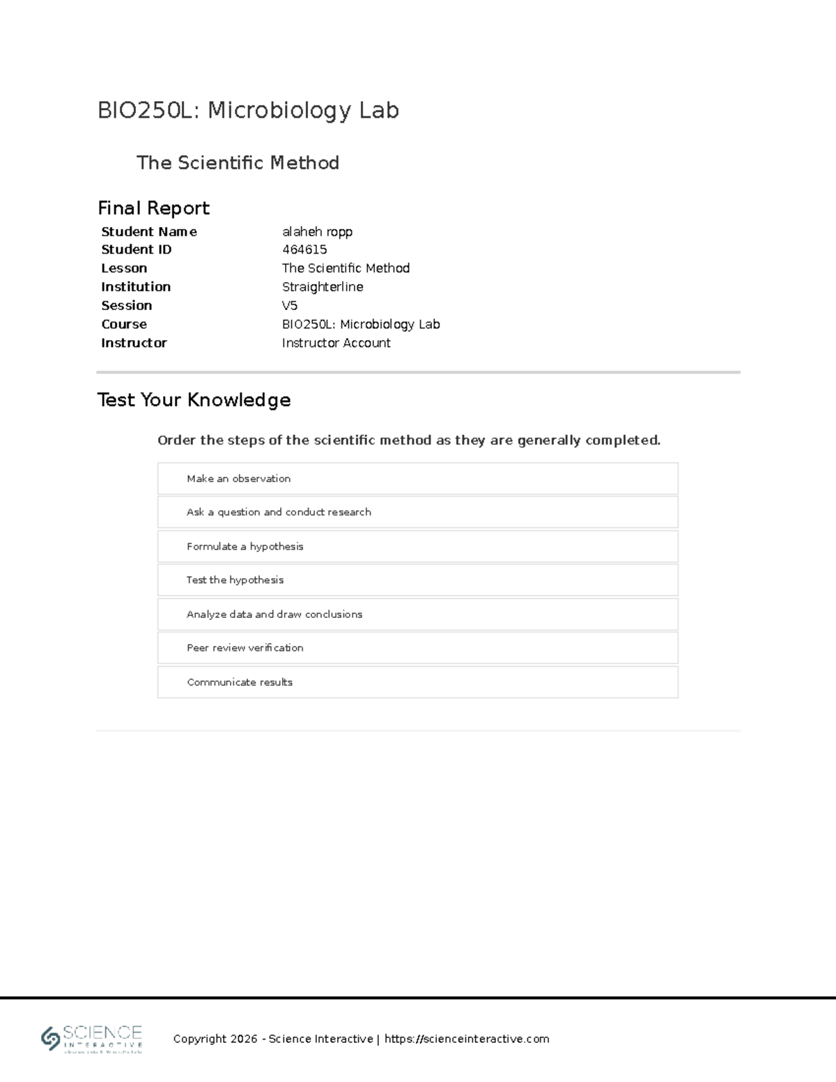 BIO250L: Microbiology Lab Final Report on The Scientific Method - Studocu