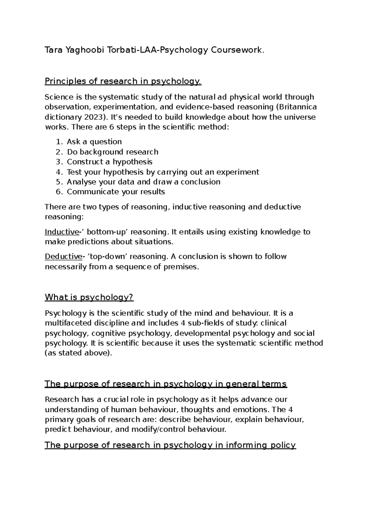 Psychology Coursework LAA: Principles of Research and Methodology - Studocu