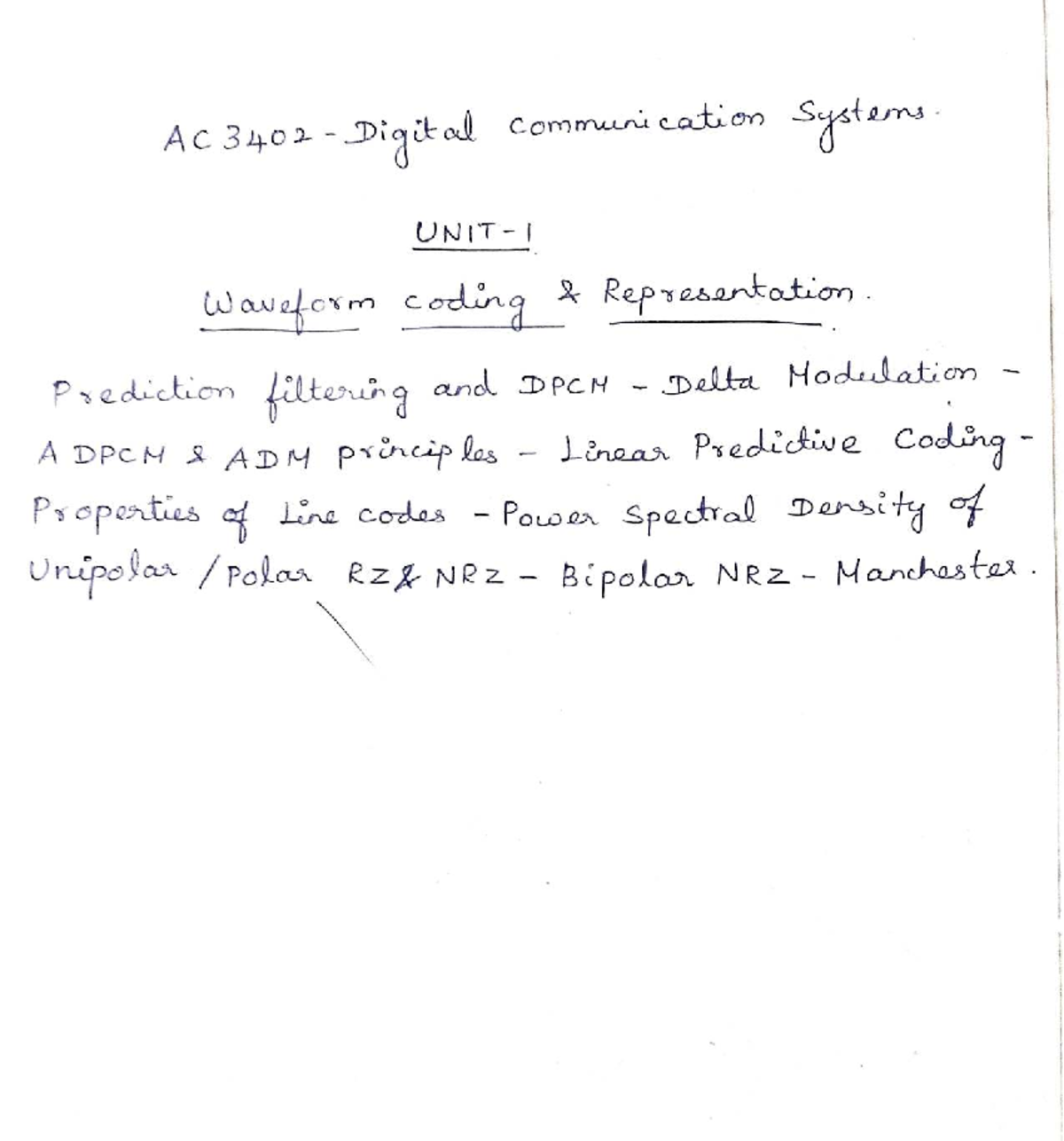 AC3402 Digital Communication: DPCM and Delta Modulation Techniques ...