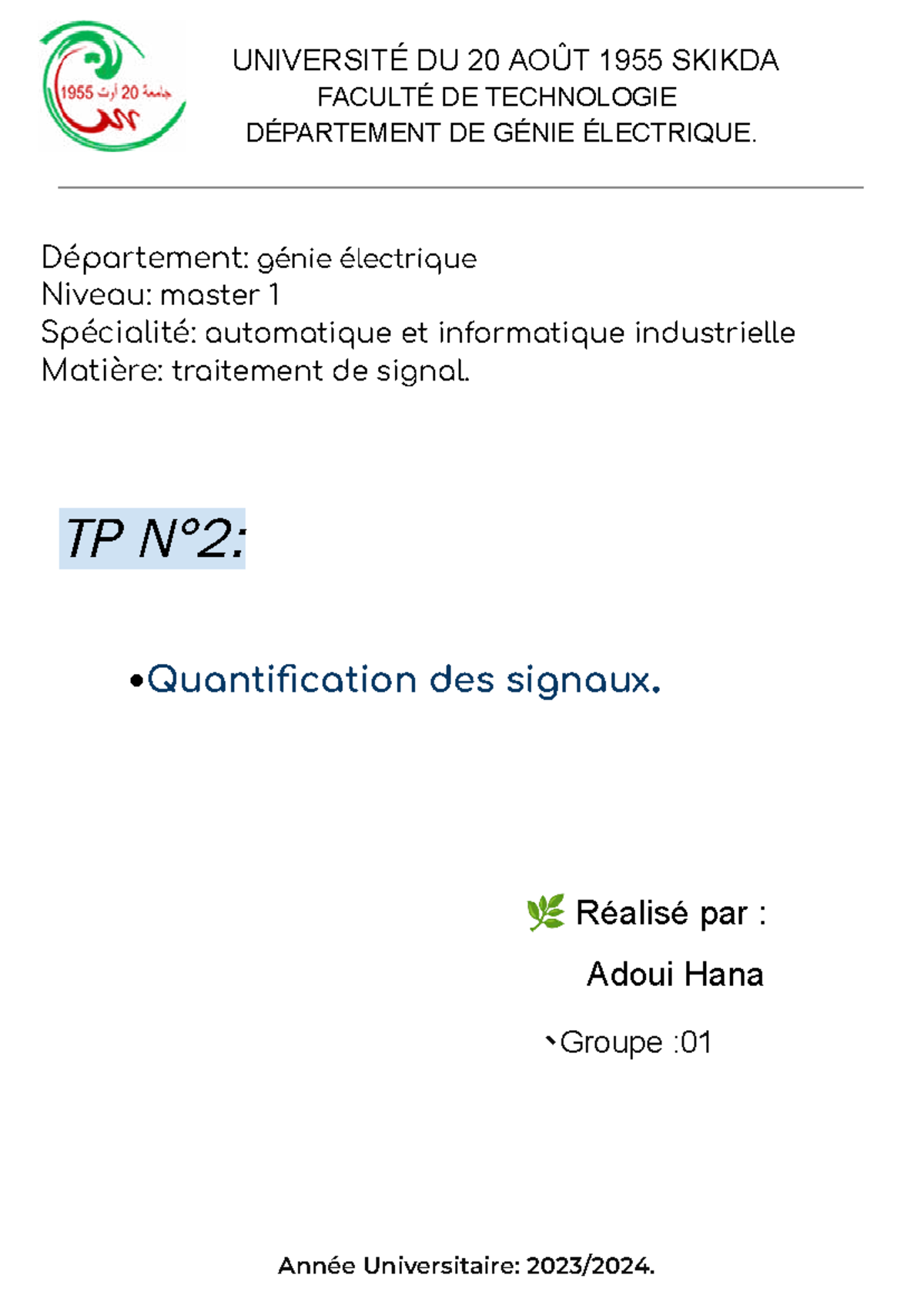 TP Traitement de Signal 2 - Master 1 Génie Électrique - Studocu